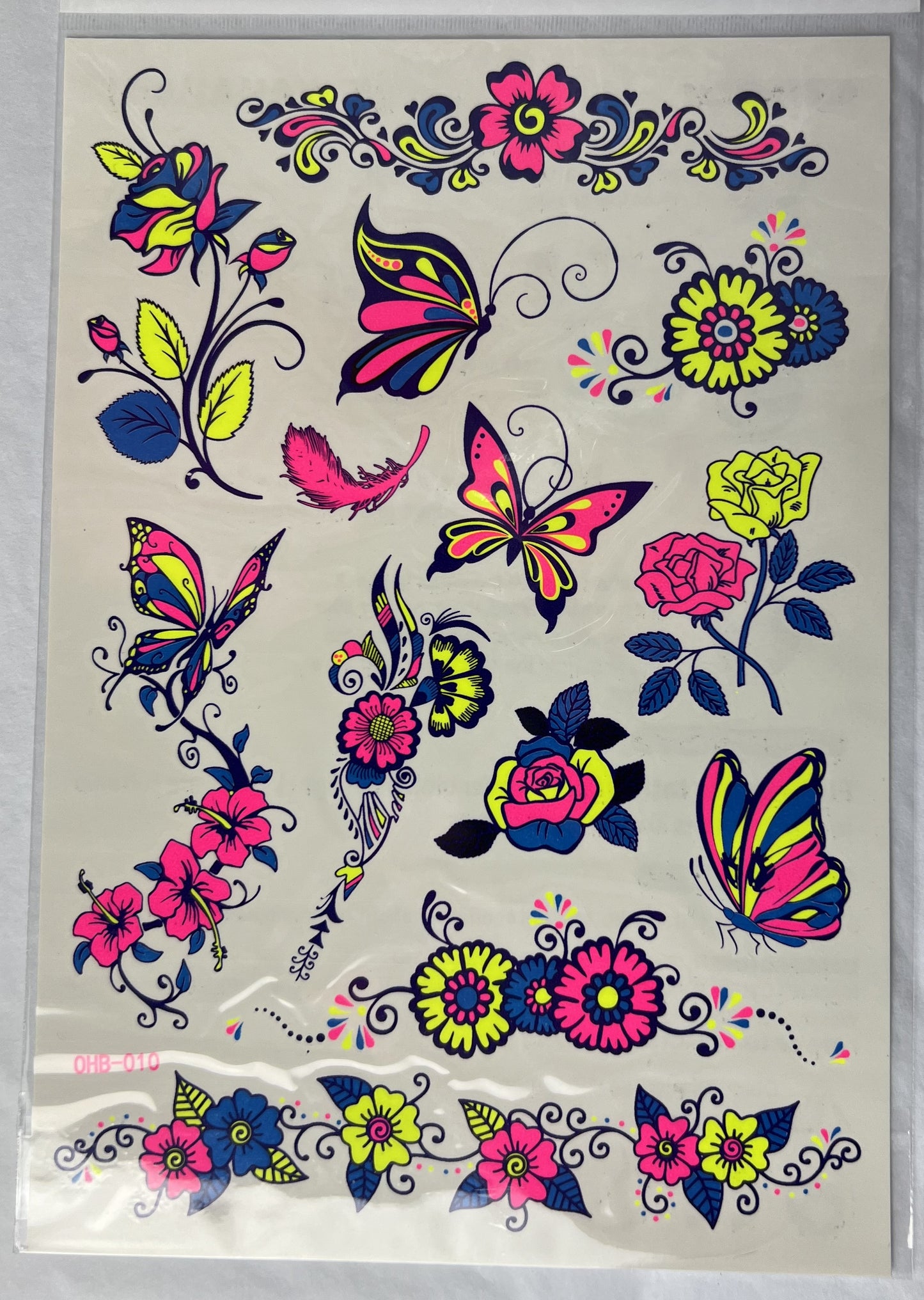 Butterfly Daisies UV Light Reflective Temporary Tattoo Sticker