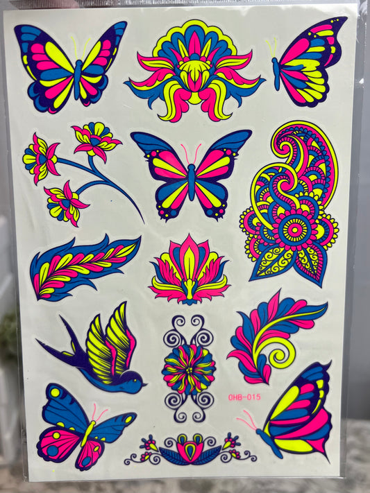 Butterfly Flourish UV Light Reflective Temporary Tattoo Sticker