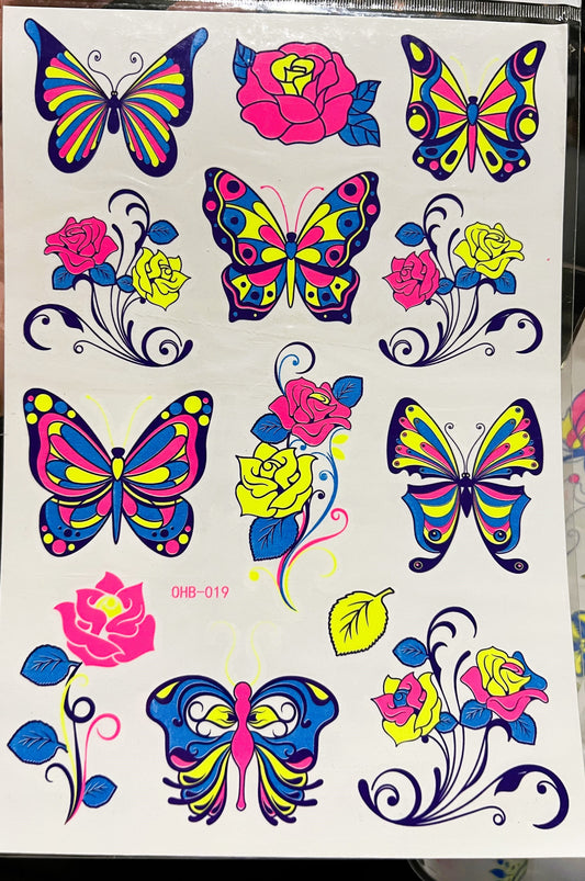 Butterfly Rosette UV Light Reflective Temporary Tattoo Sticker