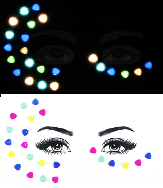 Glow in the Dark Crescent 3D Rhinestone Face Jewels Sticker