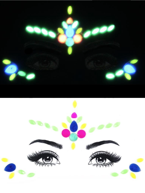 Glow in the Dark Duchess 3D Rhinestone Face Jewels Sticker