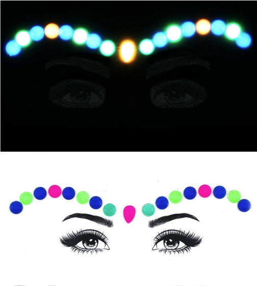 Glow in the Dark Flame Pippa 3D Rhinestone Face Jewels Sticker