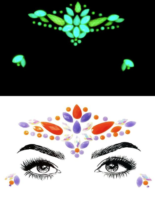 Glow in the Dark Royale Lucci 3D Rhinestone Face Jewels Sticker