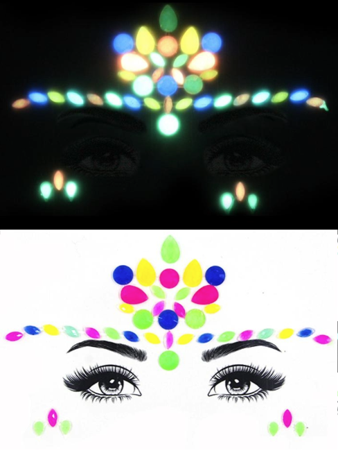 Glow in the Dark Royale Lucci 3D Rhinestone Face Jewels Sticker