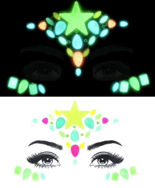 Glow in the Dark Royale Lucci 3D Rhinestone Face Jewels Sticker