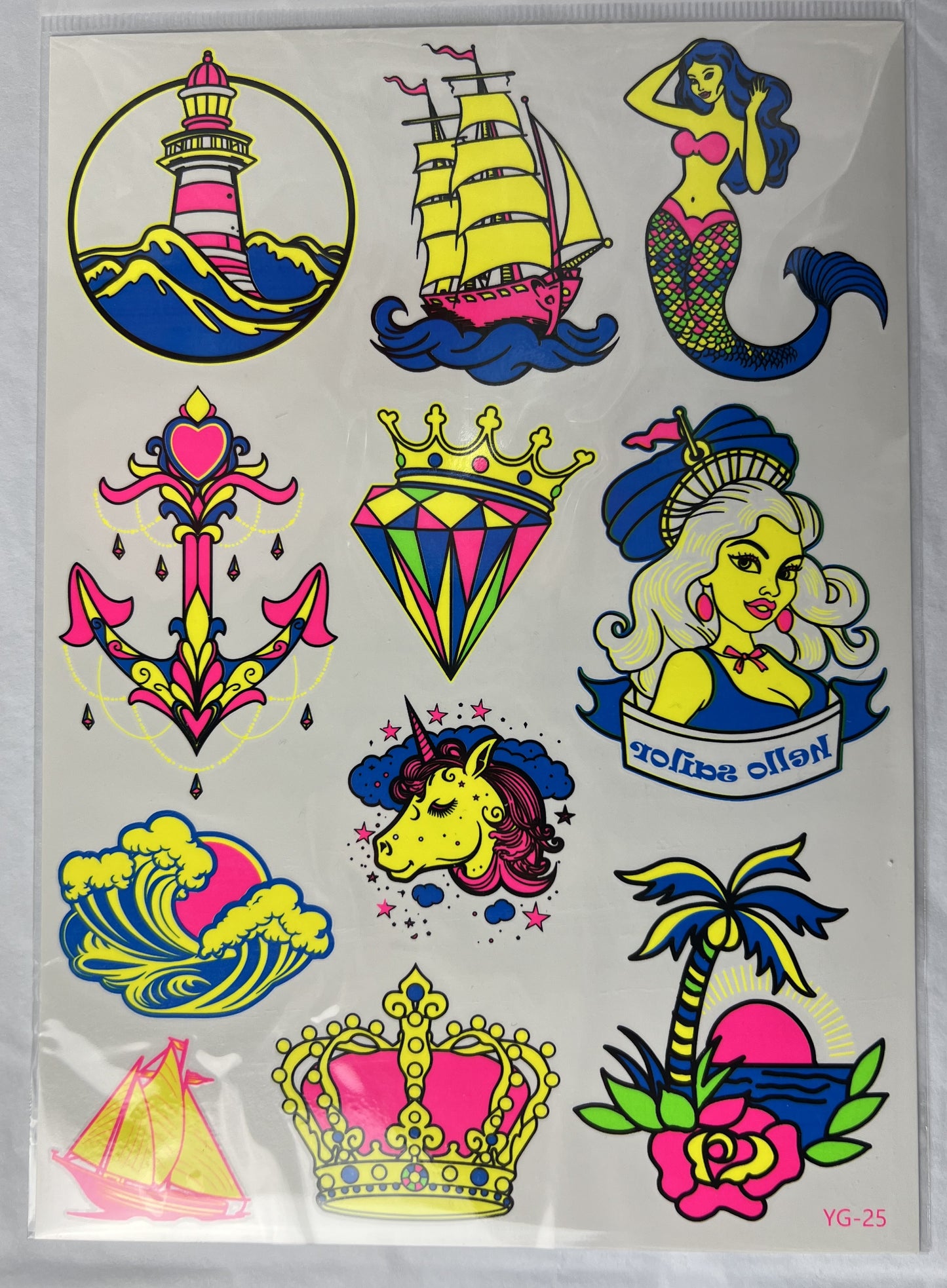 Navy Mermaid UV Light Reflective Temporary Tattoo Sticker