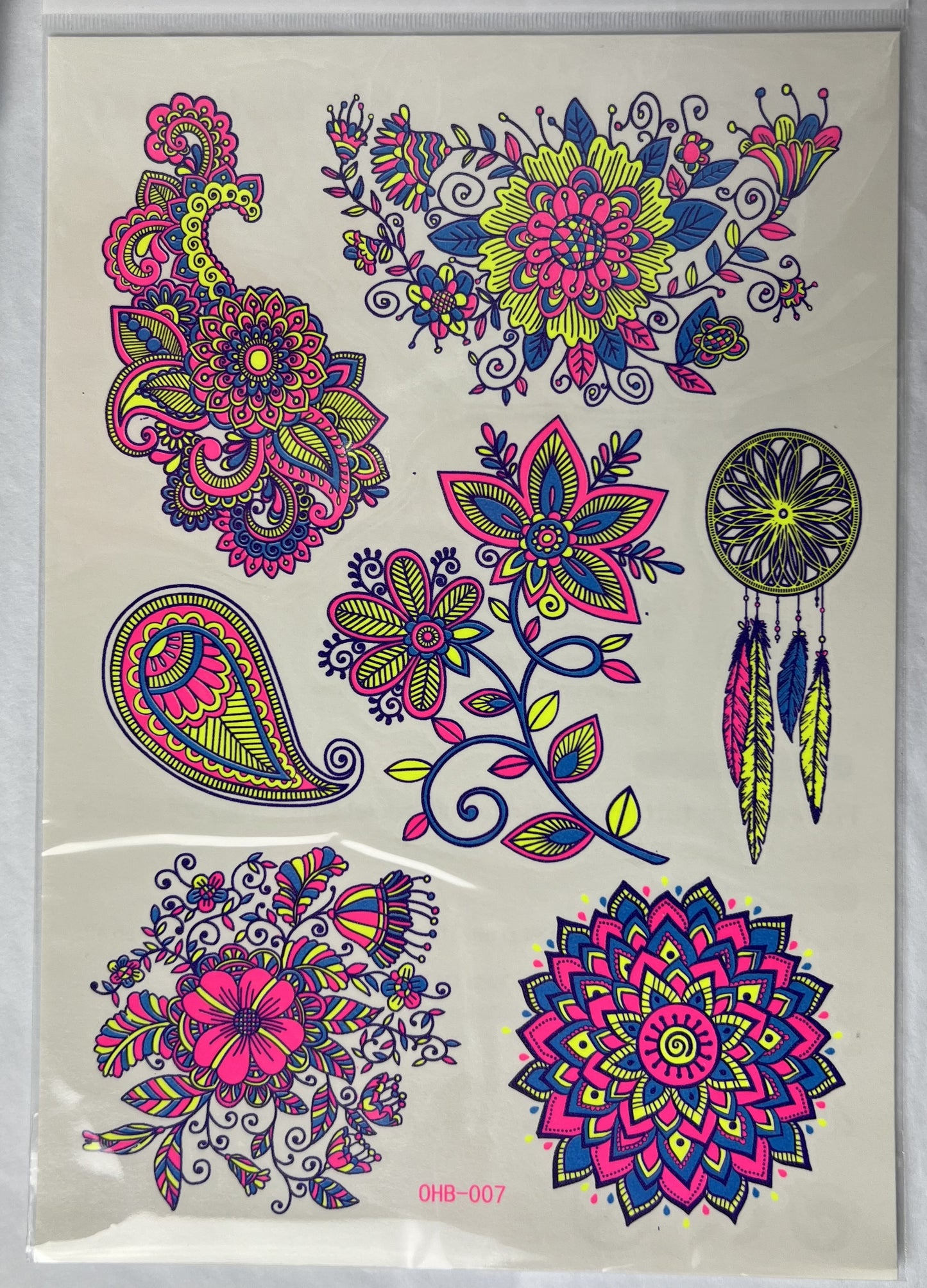 Paisley Flora UV Light Reflective Temporary Tattoo Sticker