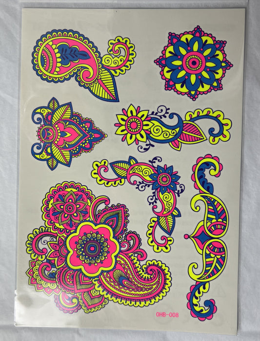 Paisley Swirl UV Light Reflective Temporary Tattoo Sticker