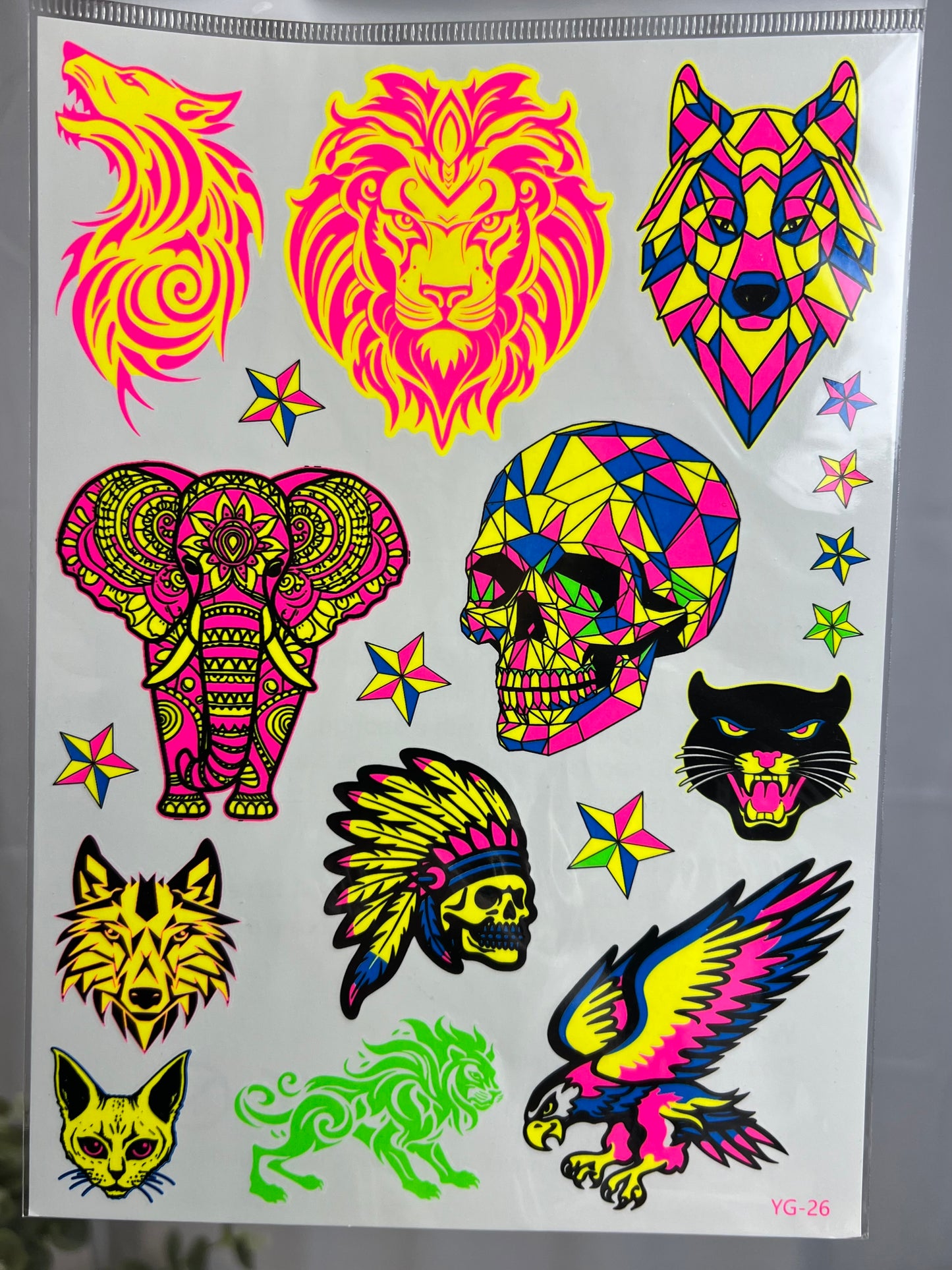 Wild Lion Jungle UV Light Reflective Temporary Tattoo Sticker